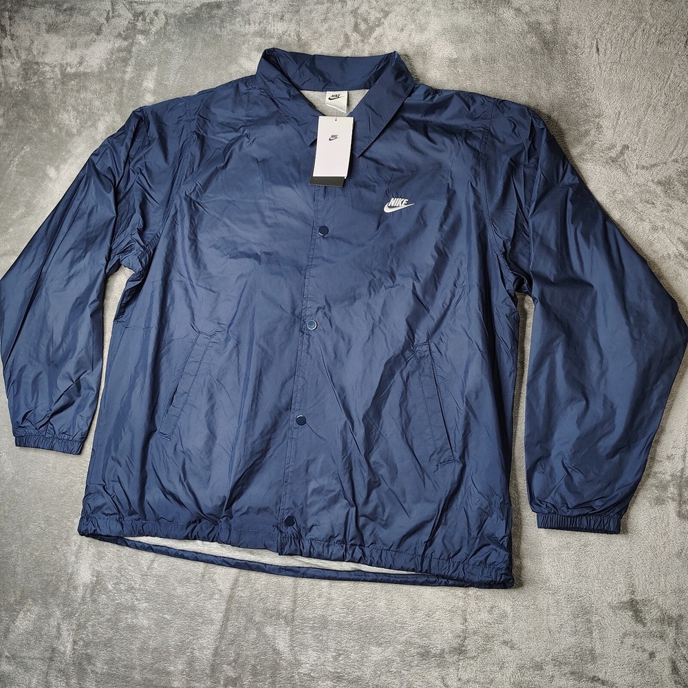 Nike Coaches Jacket Mens S Navy Blue Solid Loose Fit Jersey Lined Snap Front - Picture 1 of 15